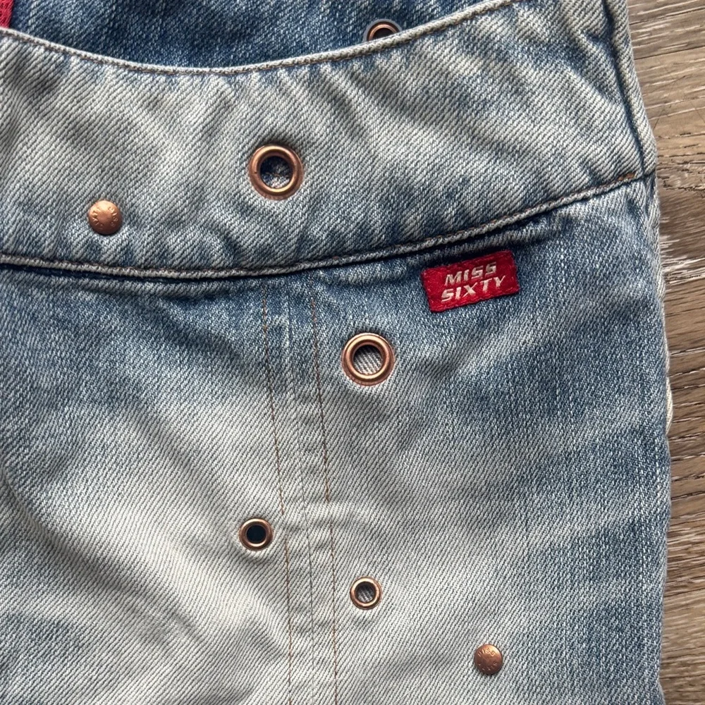 Miss Sixty Vintage y2k Light Blue Denim Mini Skirt with Eyelet Details - Picture 5 of 7